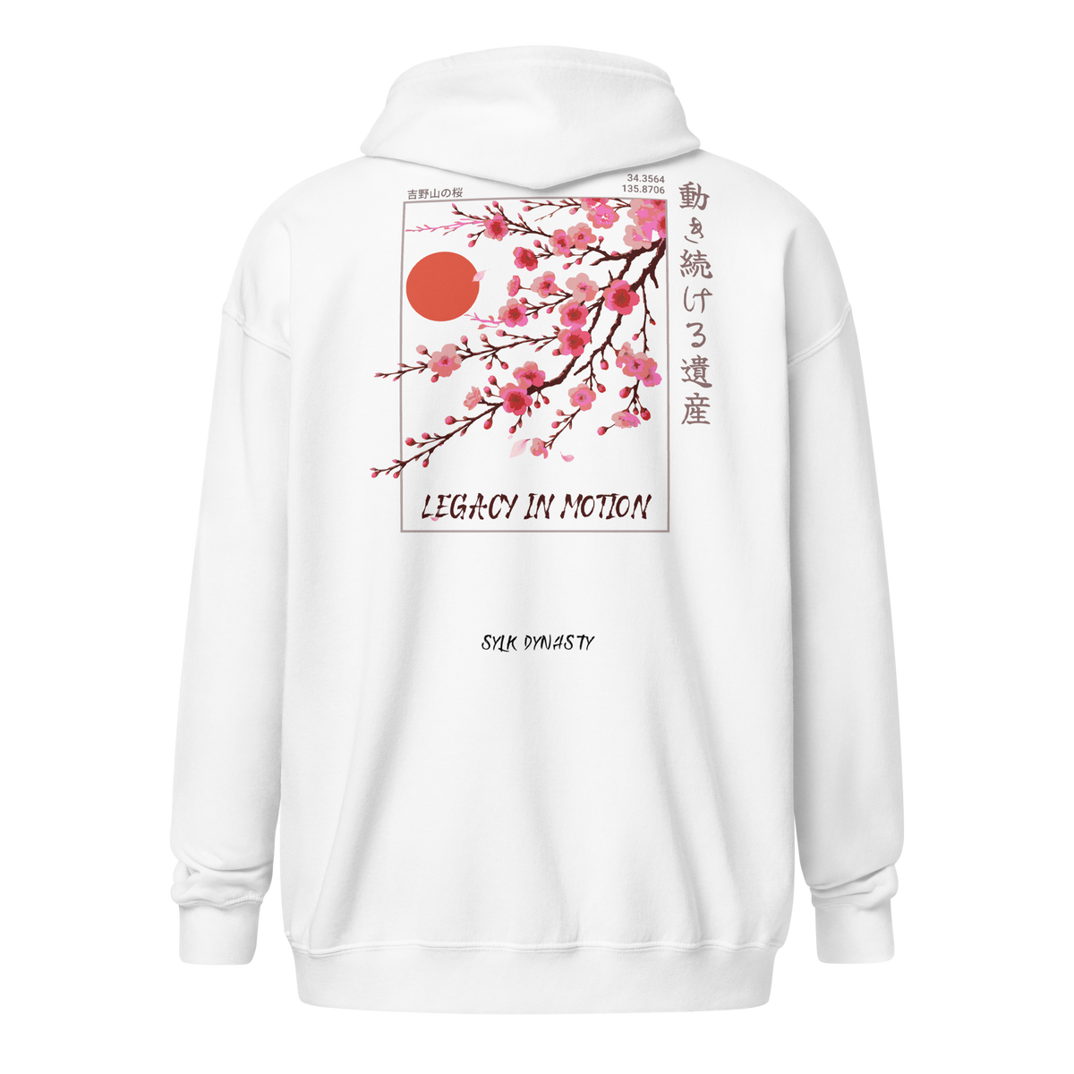 Cherry Blossoms | Kanagawa | Zip-Up Hoodie | White | Ghost Back | Sylk Dynasty
