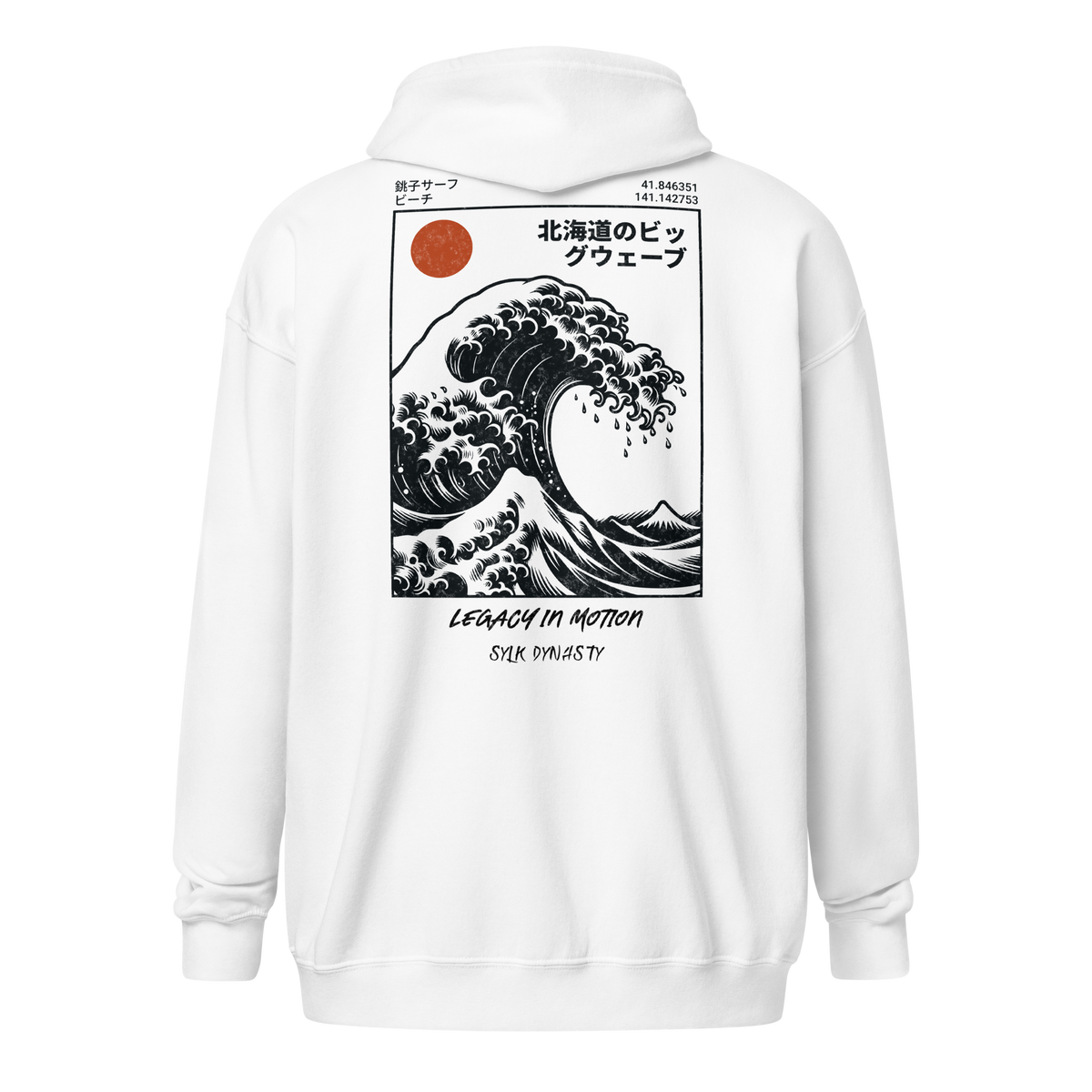Waves | Kanagawa | Zip-Up Hoodie | White | Ghost Back | Sylk Dynasty